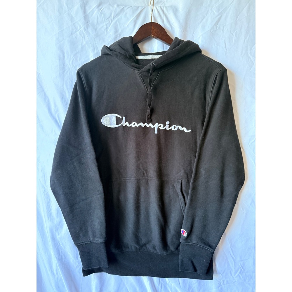 Champion USA Athletic Black Pullover Hoodie Script Logo Sweatshirt XS